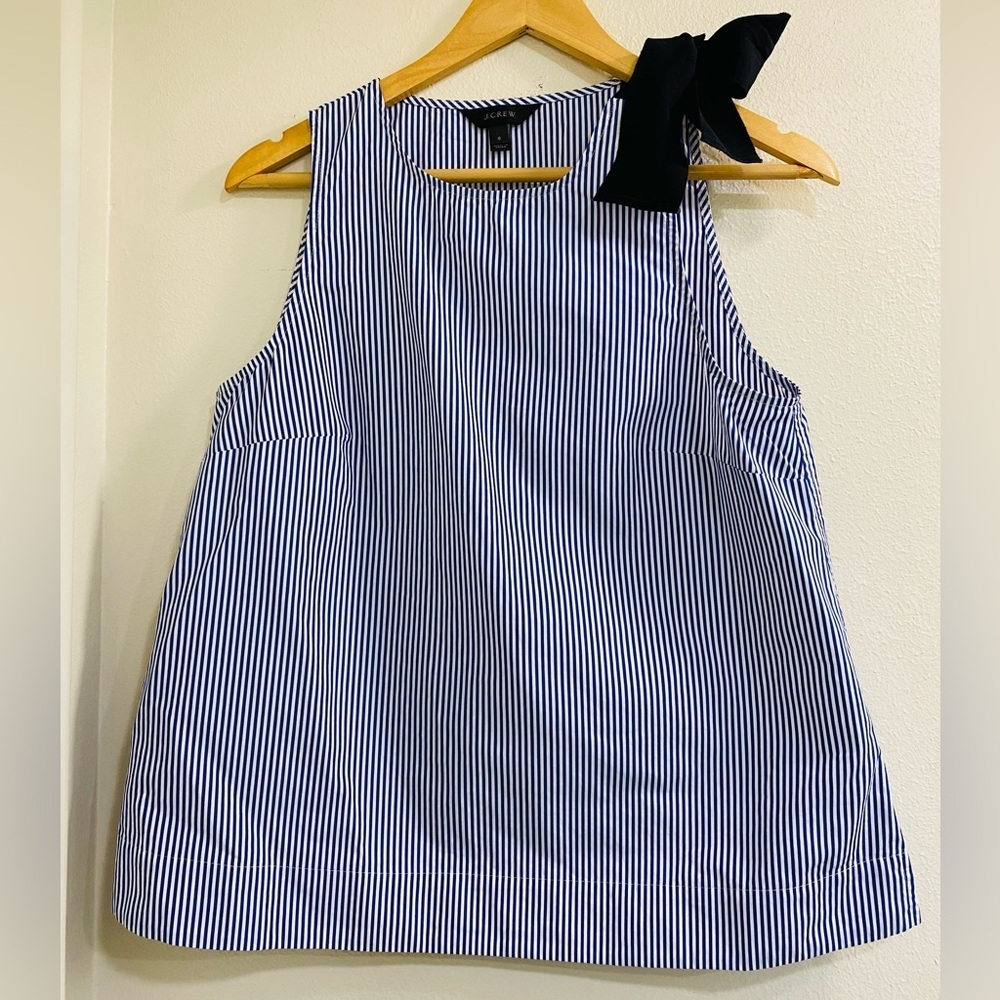 J. Crew Striped Sleeveless Top with Shoulder Bow - Blue & Black size 6 - Picture 3 of 8